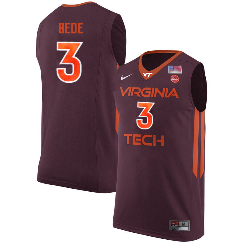 Men #3 Wabissa Bede Virginia Tech Hokies College Basketball Jerseys Sale-Maroon